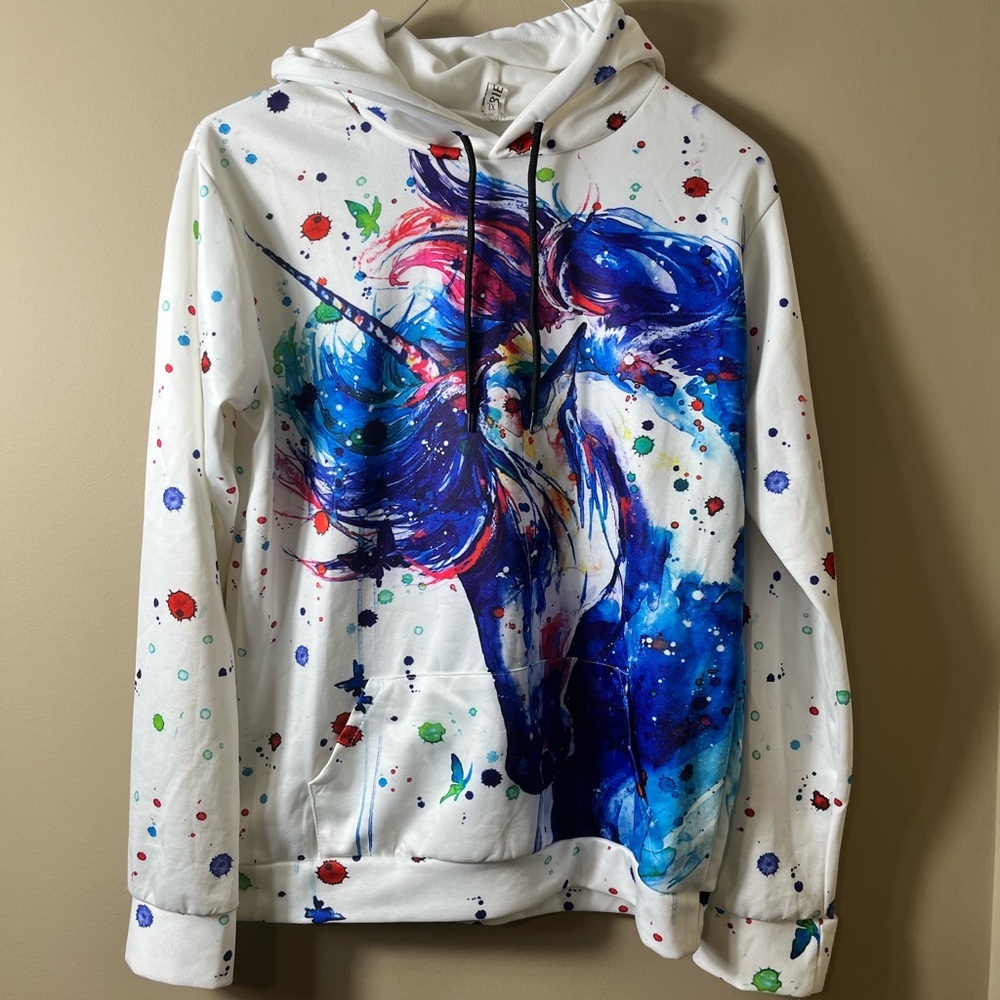 Colorful Unicorn Psychedelic Paint Splatter Hoodie Size XL Art to‎ Wear Grunge - Picture 3 of 6
